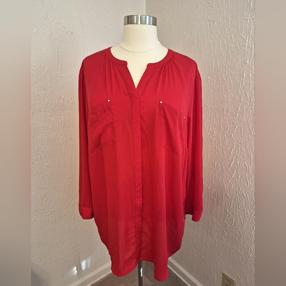 Apt. 9 Long Sleeve Shirred Button Front Tunic